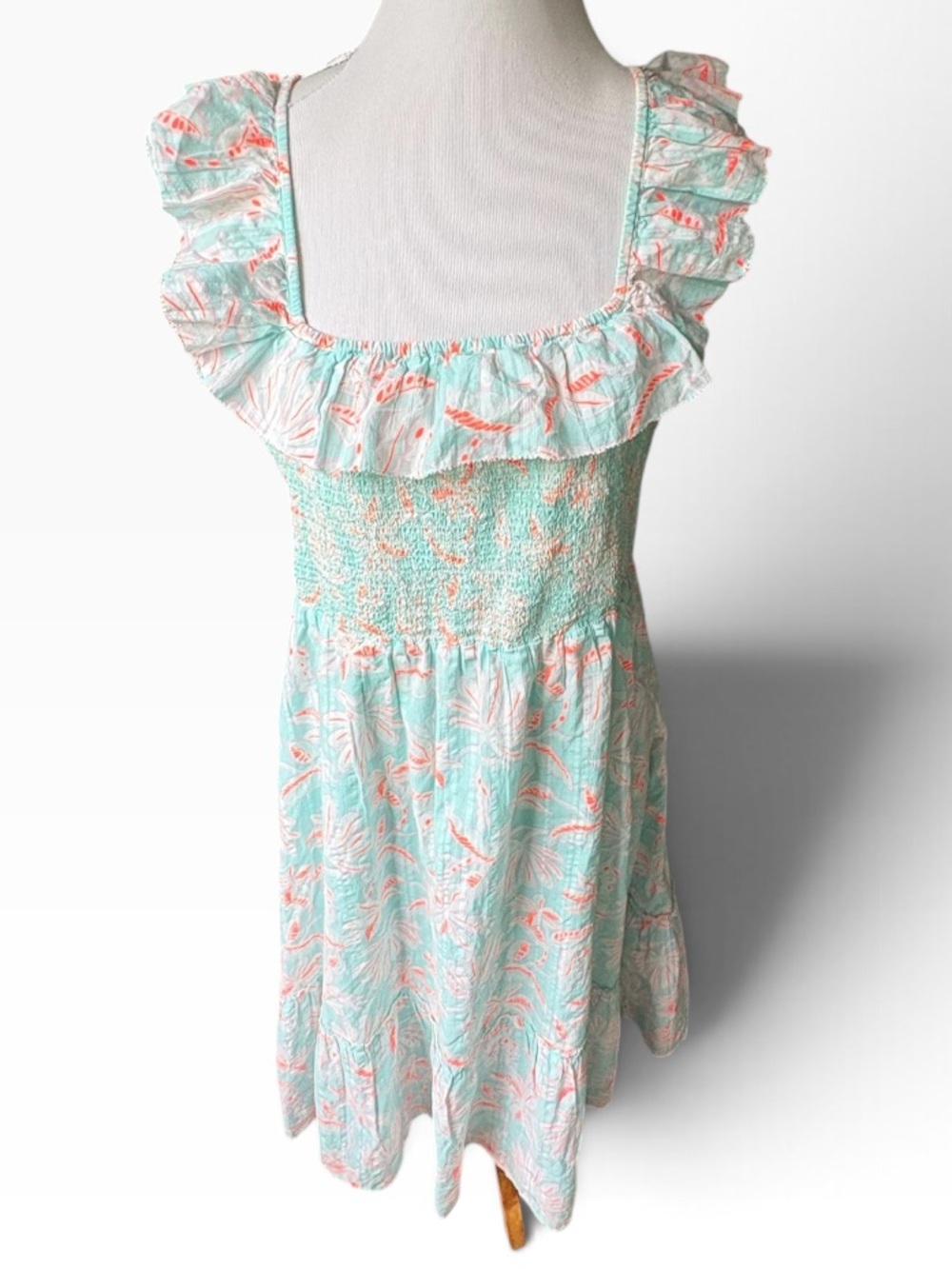 Vineyard Vines Mint Dress with Pink Floral Ruffle Neckline